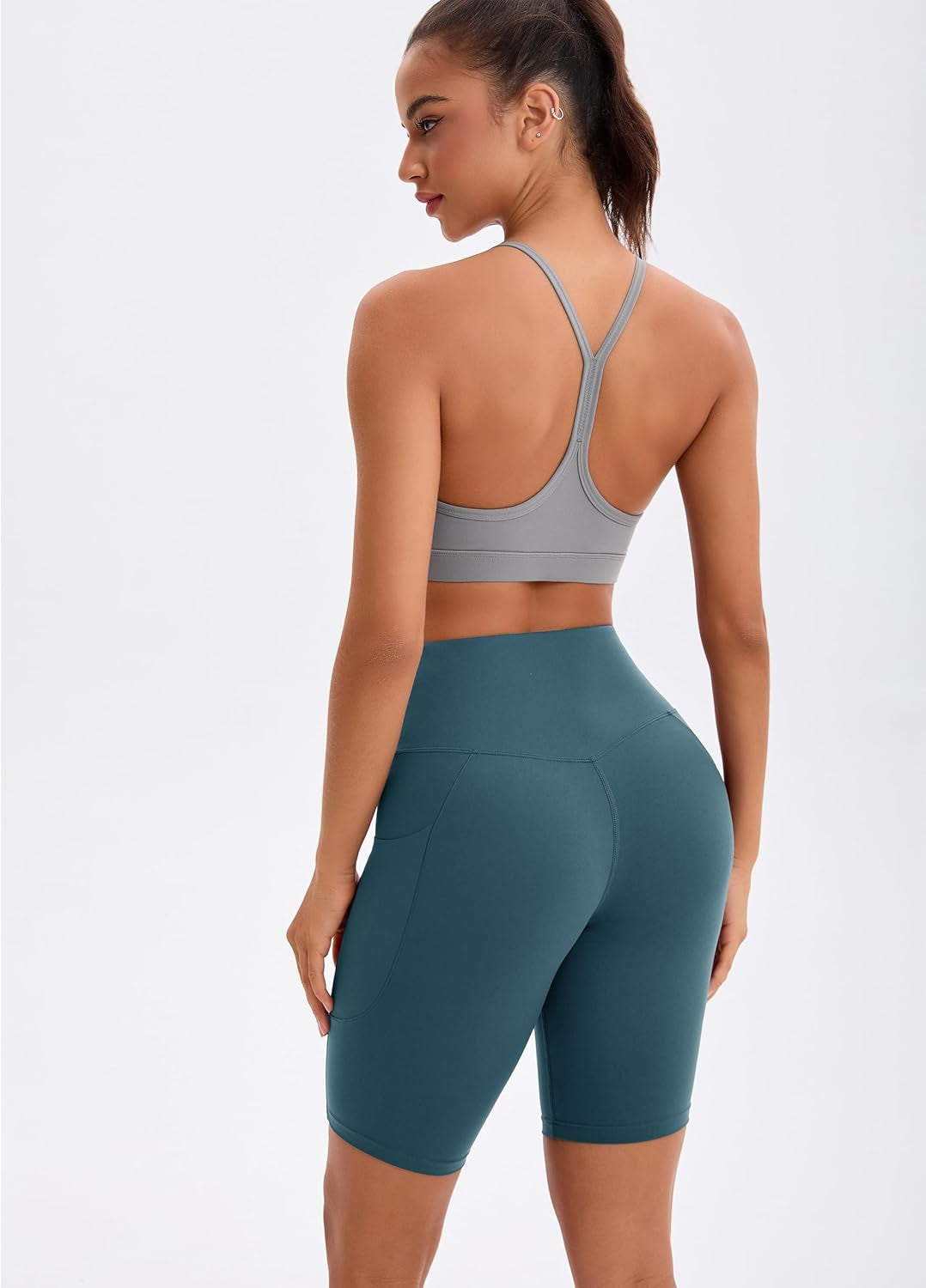Women's High-Waist Workout Running Shorts with Side Pockets