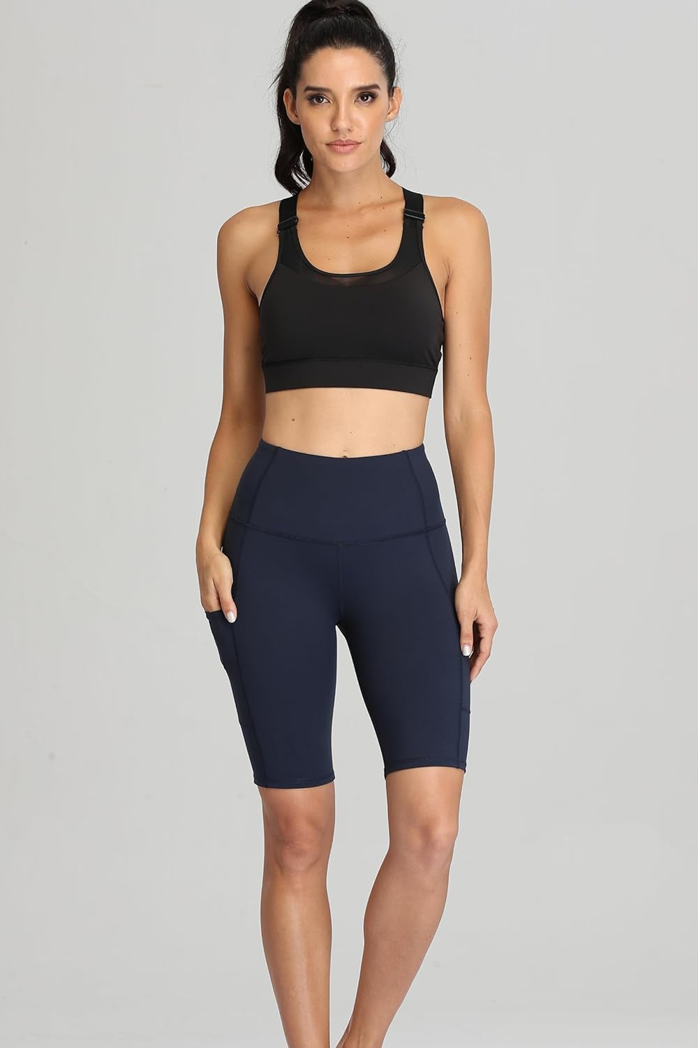 High-Waist Women's Short Yoga Shorts with Side Pockets for Running and Workouts