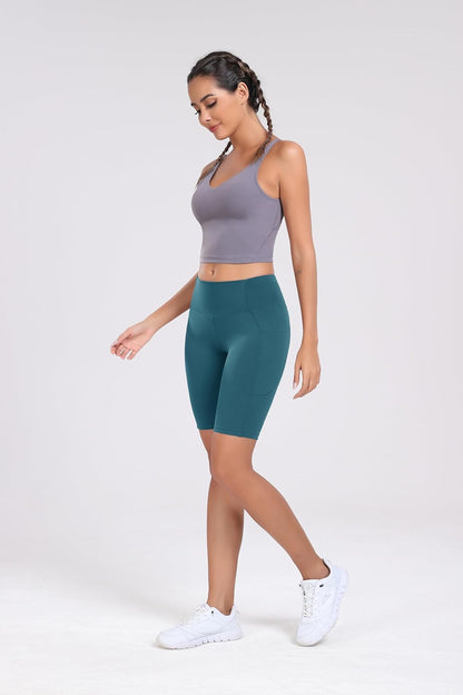 Women's High-Waist Workout Running Shorts with Side Pockets