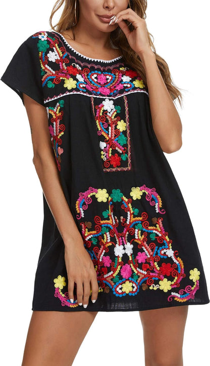 Women's Short Sleeve Mexican Embroidery Dress