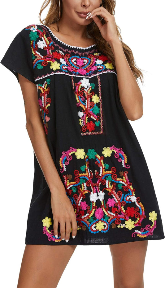 Women's Short Sleeve Mexican Embroidery Dress