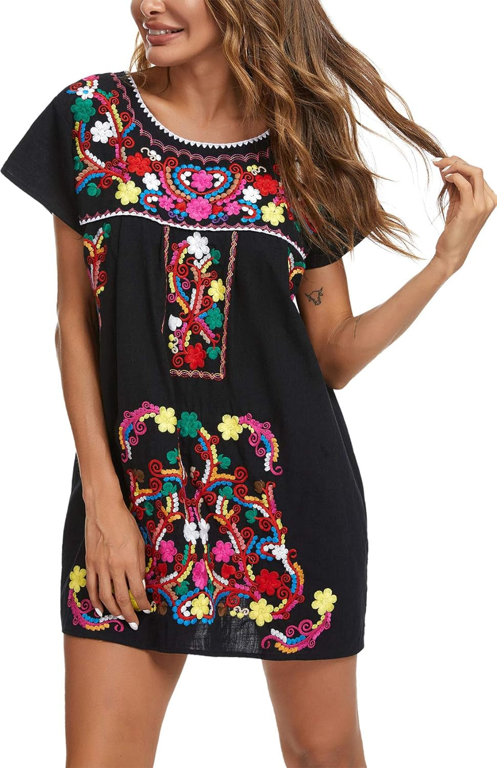 Women's Short Sleeve Mexican Embroidery Dress