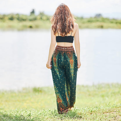 Women's Bohemian Flowy Harem Pants with Smocked Waist for Yoga and Everyday Wear