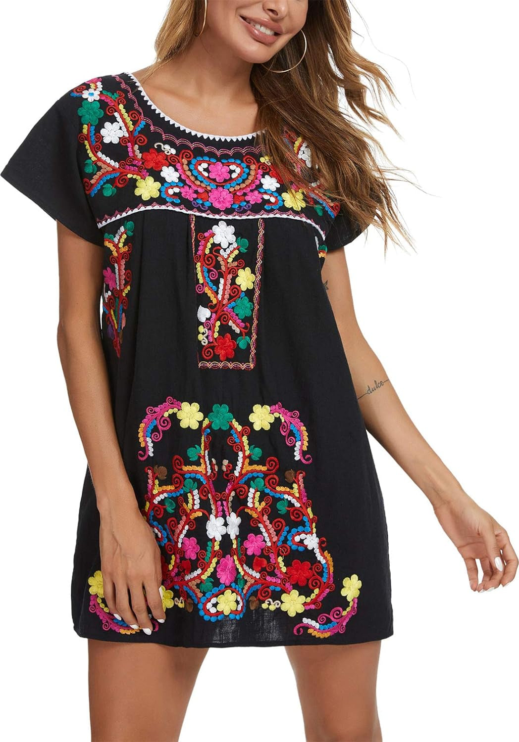 Women's Short Sleeve Mexican Embroidery Dress
