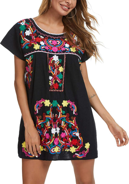 Women's Short Sleeve Mexican Embroidery Dress
