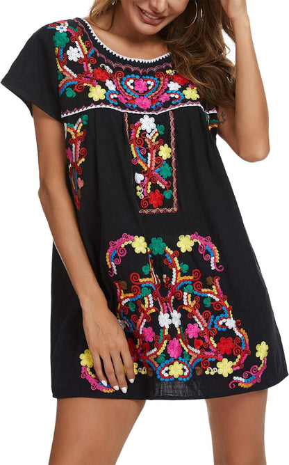 Women's Short Sleeve Mexican Embroidery Dress