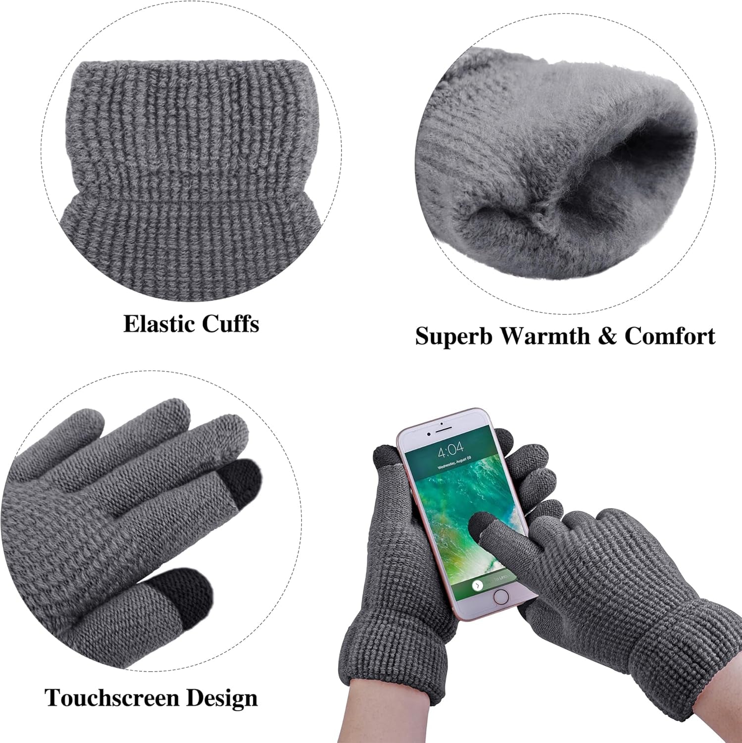 Women's Winter Warmth Set: Knitted Beanie Hat with Fur Pompoms, Circle Loop Scarf, and Touch Screen Gloves