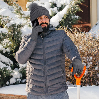 Women's Winter Warmth Set: Knitted Beanie Hat with Fur Pompoms, Circle Loop Scarf, and Touch Screen Gloves