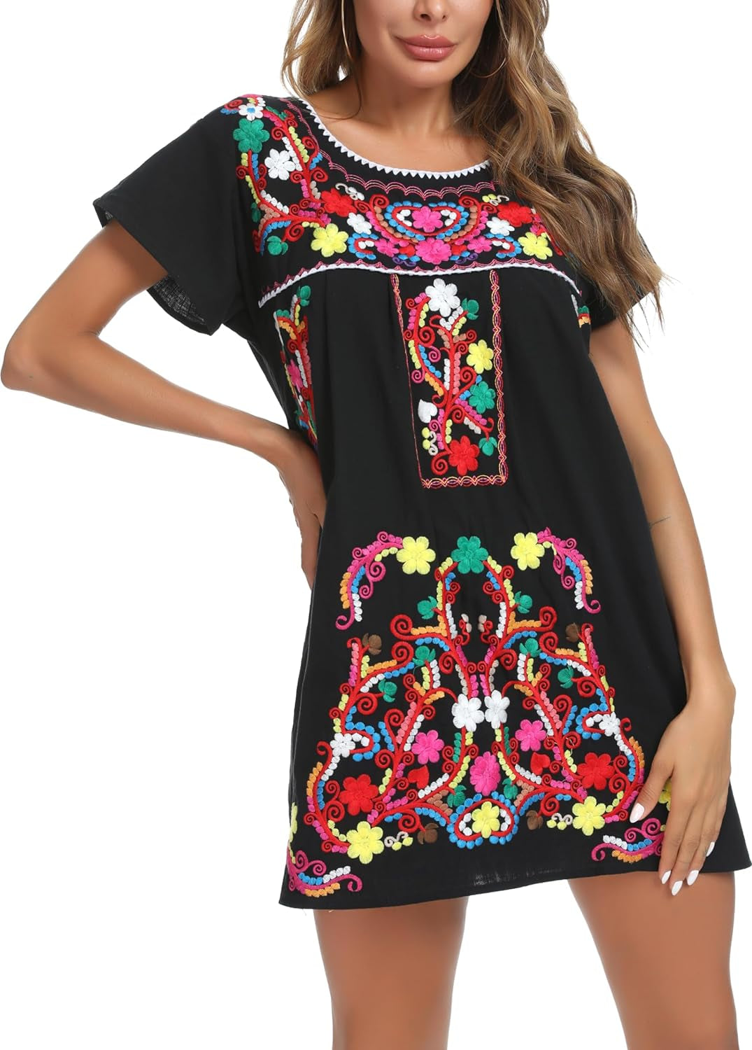 Women's Short Sleeve Mexican Embroidery Dress