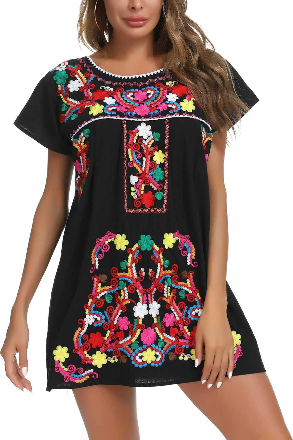 Women's Short Sleeve Mexican Embroidery Dress