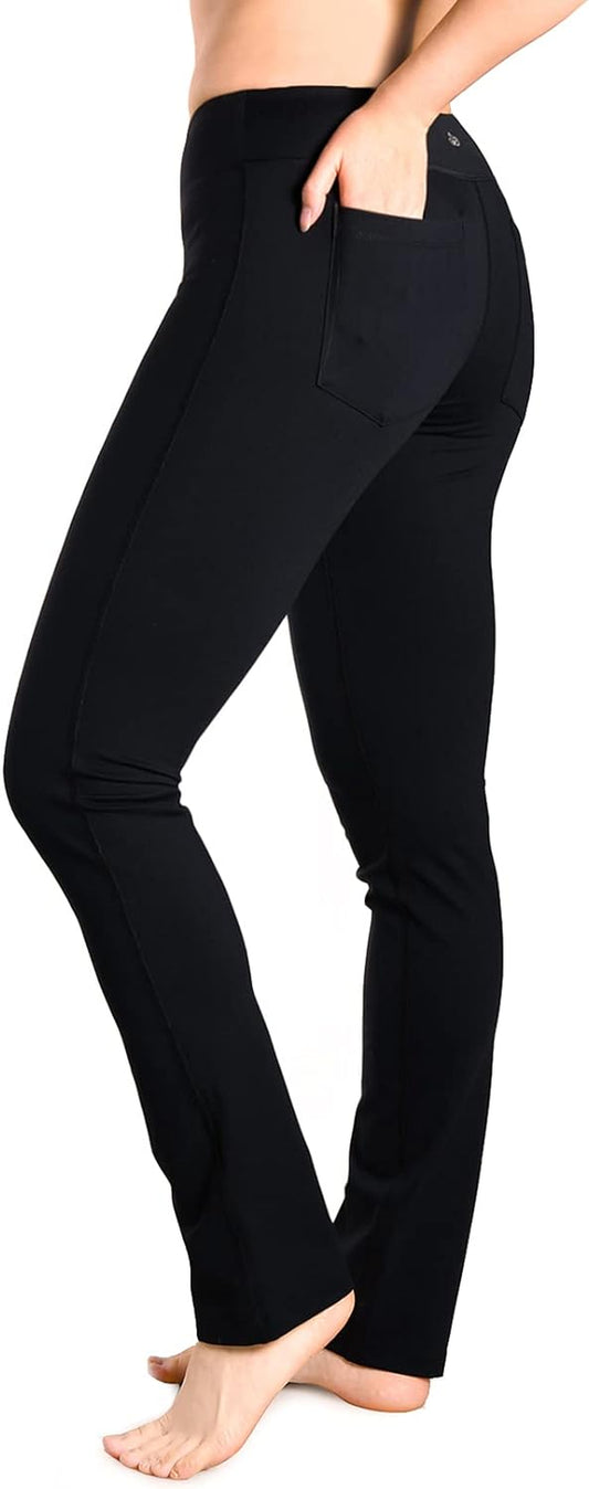 Women's Straight Leg Yoga Pants in Petite, Regular, and Tall Sizes - Slim Fit Stretch Pants for Everyday, Travel, and Casual Wear