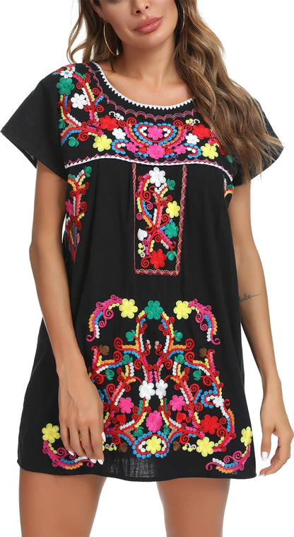 Women's Short Sleeve Mexican Embroidery Dress